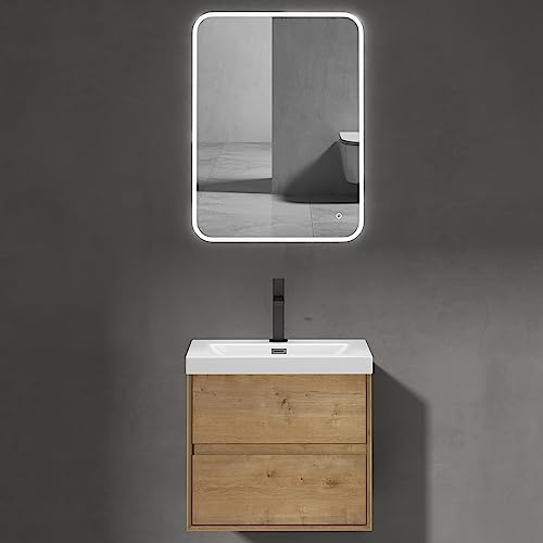 doporro Mobile Sottolavabo Sospeso 60 cm con 2 Cassetti e Lavabo | Marrone Chiaro, Lavabo Bianco, Rimo F156 Colossum01