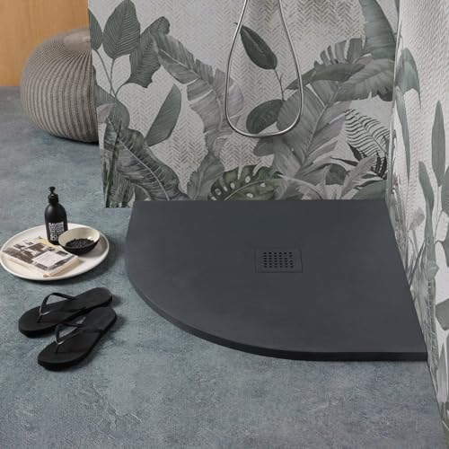 Kiamami Valentina Plato de Ducha semicircular 90x90 de Resina Gris Antracita Muse