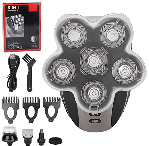 ANKROYU Elektrischer Kopfrasierer, Elektrischer Kopfrasierer Für Männer, Wasserdichtes 5-in-1-Nass-Trocken-Pflegeset, Rotationsrasierer-Pflegeset, Elektrorasierer-Set Mit 6 Rotierenden Klingenköpfen,