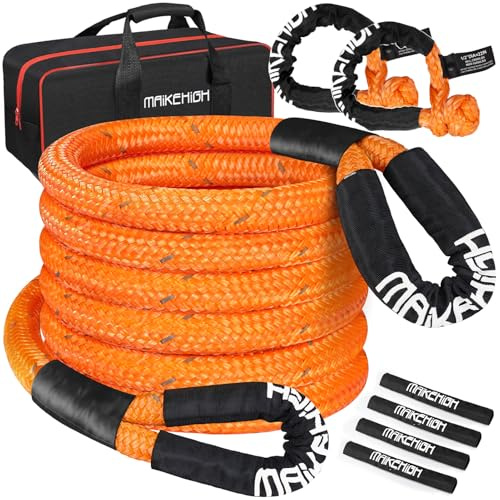 MAIKEHIGH Kinetisches Abschleppseil 25,4T (56.000LBS), 2,86CM x 9M | Robustes Snatch Recovery Abschleppgurt Set mit 2 Weichen Schäkeln für Offroad, 4x4, Auto, LKW, Notfall