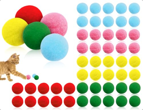 Emezddo 50 stycken kattleksak, små kattbollar, mjuka pomponger, filtbolar, filtkulor, används för heminredning DIY kreativ hantverksdekoration (flera färger)
