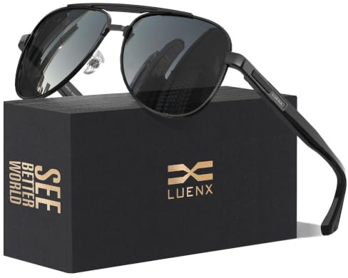 LUENX Sunglasses for Men Women Polarized Shades Driving UV 400 Protection Fashion 60mm -Black