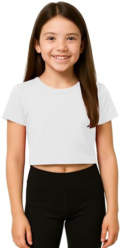 Re Tech UK - Cute Crop Tops for Girls | Soft Stretchy Fabric Girls' T-Shirts for Ages 5–13 | Perfect for School, Dance, Summer Days & Everyday Tween Style (White, 11-12)