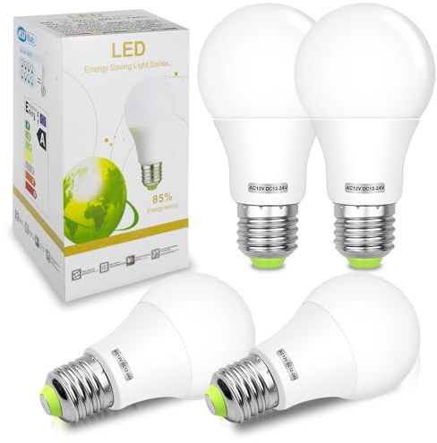 BROLSKUN E26 12V LED Bulb 60W Equivalent E26/E27 Base 12-24V AC/DC 600Lm Warm White 2700K 6W LED Durable for Low Voltage Off-Grid Solar Battery Systems, RV, Marine Lighting - 4 Pack