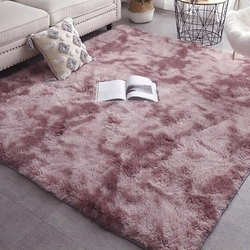 YUGAOYU Flauschiger Hochflor Teppich 120 x 250 cm rutschfest Schlafzimmerteppich Langflor Extra Große für Wohnzimmer Deko, Schlafzimmer, Kinderzimmer, Pink Lila