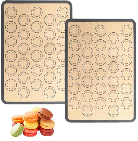 2 Pieces Silicone Macaron Baking Mat,Non-Stick Silicone Mats for Baking | 42 x 29.5cm Reusable Thick Silicone Baking Mats Sheet, Easy to Clean Baking Tray in Grey,for Pizza,Macarons,Biscuits,Cakes