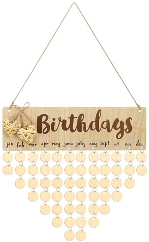 SUPVOX Calendario di Compleanno in Legno Khaki Promemoria e Disco Riordinabile per Decorazione da Parete Casa e Festa