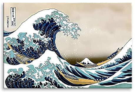 Cuadro Lienzo LA Gran Ola DE Kanagawa (Hokusai) sobre Bastidor de Madera (75x50)