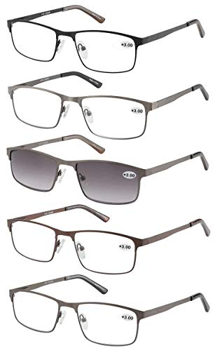 EYECEDAR 5 Stuks Lesebrille Herren Metall Vollrahmen Rechteckiger Stil Federscharnier Sonnenbrille Lesebrillen 2.00