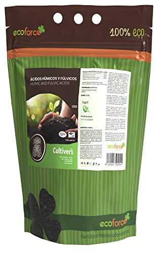 CULTIVERS Abono Ácidos Húmicos Fúlvicos y Potasio 1 kg Ecológico | Fertilizante Soluble Concentrado 82% de Leonardita | Mejorador de suelo para plantas Potencia tu huerto y jardín