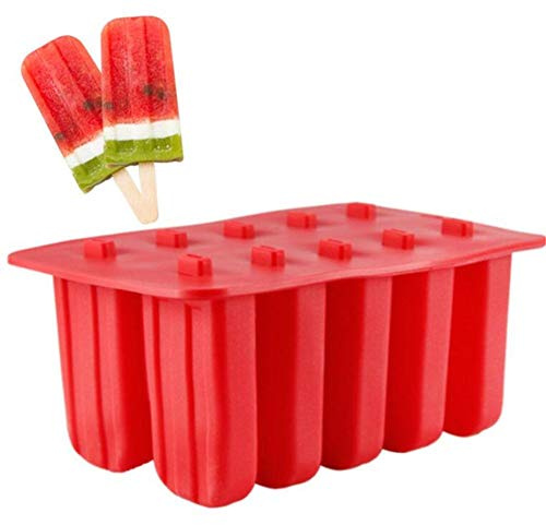 10 Célula Gel de Silicona Helado Molde, Popsicle Molde, Helado Bandeja, Disco Helado Molde Popsicle Fabricante Frozen Bandeja Helado Tarrinas Cubitera, Polos Molde, Helado Pop Molde, 23x14.5x10CM