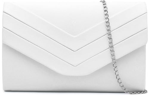 Milisente Damen Clutch, Wildleder Abendtasche Hochzeit Tasche Clutch Bag Elegante Umschlag Crossbody Schultertasche klein Umhängetasche (weiß)