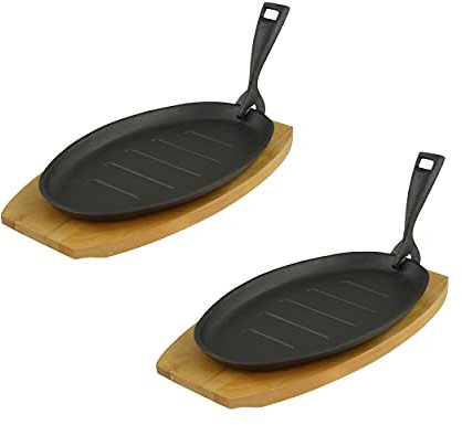 GVK ECO Servierpfanne mit Servierbrett oval 27,5 x17,5 x 2cm Gusseisen 2 Stück im Set