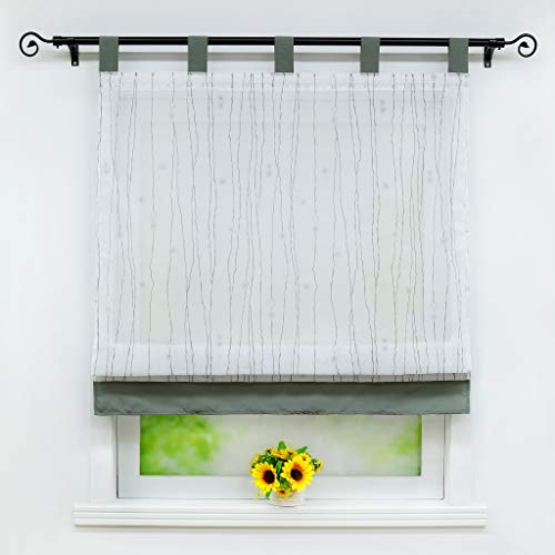 Joyswahl Voile Raffrollo Transparenter Raffrollo mit farbigem Blend »Luise« Schals mit Schlaufen Fenster Gardine BxH 100x140cm Grau 1 Stück