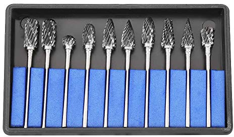 10-teiliges Grat-Set, Wolframkarbid-Stahlfeilen Schneidfräser Rotary Solid 2.35mm / 0.1In Schaft für elektrisch oder pneumatisch angetriebene Werkzeuge, Werkzeugmaschinen