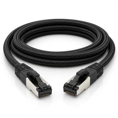 Cable de red negro de algodón CAT 6a, 5 m, color negro, 1 pieza cable de red de tela de algodón Cat 6 a cable Rj 45 LAN Ethernet 500 Mhz 10 Gb s – 1 x 5 m | Cable Ethernet LAN de 500 MHz con revestimiento de algodón, RJ45, 10 Gbps, para router, conmutador, PC, juegos