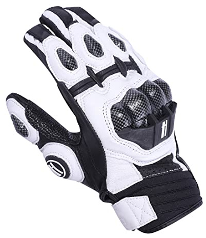 Harssidanzar Motorcycle Gloves for Mens Womens,Genuine Leather Full Finger Motorbike Riding Powersports Knuckle Protection Road Racing Gloves KM046,White/Black,Size XXL
