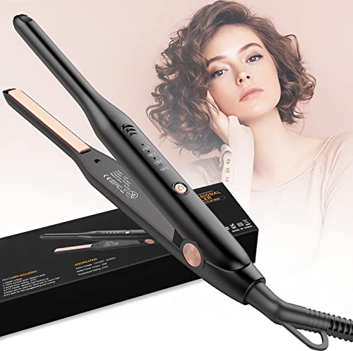 HyAdierTech 2in1 Mini Piastre per Capelli Corti in Ceramica, Mini Piastra per Capelli Corti, Portatile, Temperatura Regolabile 150℃-210℃, Doppia Tensione, Adatta per Uomini e Donne, Nero