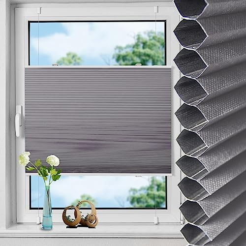 TFSKY Wabenplissee Plissee ohne Bohren Verdunkelung Klemmfix Zweifarbigz Weiß-Grau B90 x H120 cm Plissees Thermo Doppelplissee Verdunkelnd Verdunklungsplissee Sonnen- & Schallschutz für Fenster