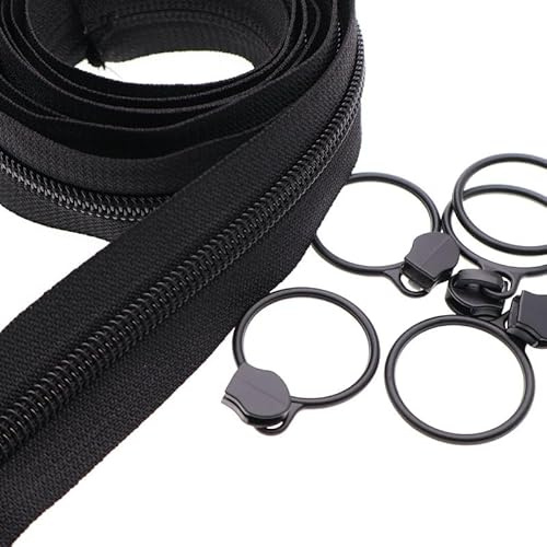 5# Schwarze Nylonspulen-Reißverschlüsse Meterware 10 Yards mit 25 Stück schwarzen Schiebern für DIY Schneider Nähen Handwerk, Gepäck, Kleid, Sofakissen, Kissen, Tasche Leekayer (Schwarz)