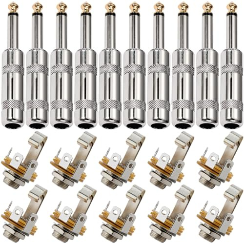 Xiatiaosann 6.35mm Microphone TS Socket Panel Mount Female Jacks with 6.35mm Heavy Duty TS Mono Male Solder Jack Connector (20 Pack)