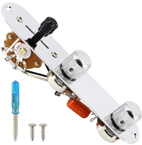 Domofa laddad gitarrkontrollplatta för telecaster elgitarr förkopplad 3-vägs brytare 500 K potentiometrar ton volymknopp med ledningssele (krom)