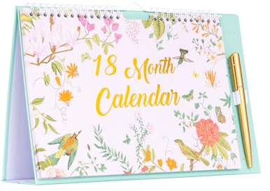 18 Month Desk Calendar July 2025 to December 2026 - Month to View Free Standing Spiral Desktop Planner - Flip Over with Space for Notes & Pen Included