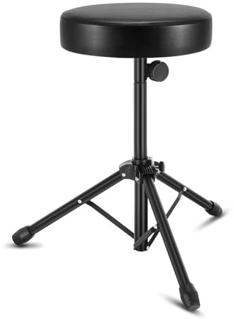 Dhouse Adjustable Drum Stool Folding Drum Throne with Padded Seat Portable Height Drum Stool for Music Guitar Keyboard Throne Piano Chair (Black)