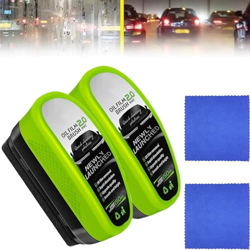 Traboto 2Pcs Upgrade Automotive Oil Film Cleaning Brush, 2025 New 2.0 Green Oil Film Wipe, Car Glass Oil Film Cleaner for Windshield, Oil Film Cleaning Brush, Glass Oil Film Remover, Improves Clarity