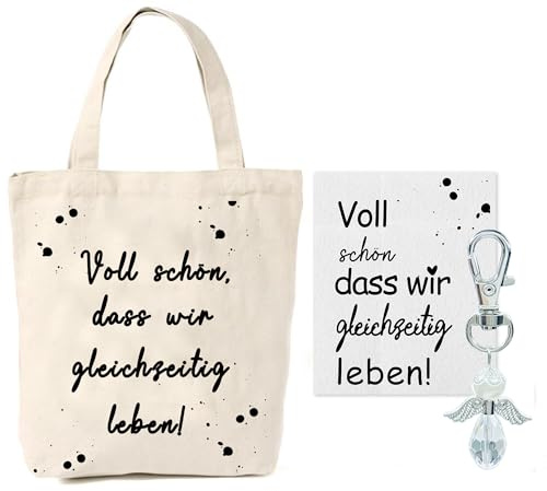 Jutebeutel Stoffbeutel Voll schön, DASS wir gleichzeitig Leben! Beste Freundin Geschenk, Karte mit Spruch, Geschenk Freundin, Geschenk Lieblingsmensch