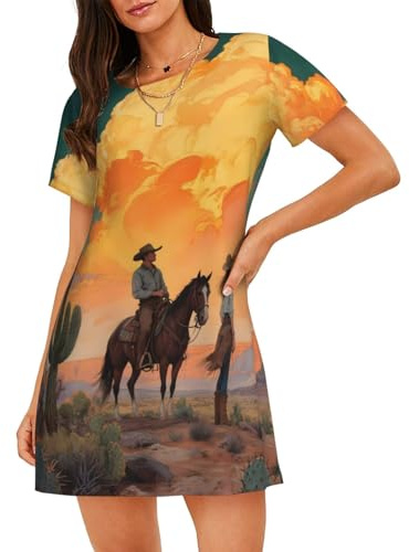 Zelinge ökenryttare orange nattklänning för kvinnor nattskjorta mjuk sovskjorta t-shirt nattkläder XX-Large