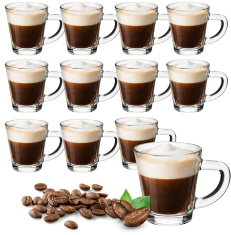 Generico Set 6/12 Tazzine da Caffè in Vetro 70 ml con Manico – Tazze Espresso Trasparenti Resistenti, Ideali per Cappuccino, Caffè, Macchina Espresso – Lavabili in Lavastoviglie (12) -122965