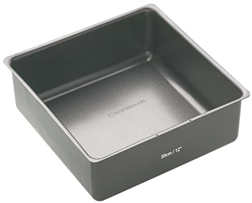 MasterClass 30 cm tiefe Kuchenform mit losem Boden und PTFE-, PFOA- und BPA-freiem Antihaftbeschichtung, 1 mm Kohlenstoffstahl, 12 Zoll große quadratische Form, grau