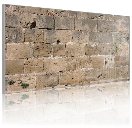 banjado® Magnettafel silber 78 x 37cm / Magnetwand aus Metall/Magnetpinnwand Memoboard/Pinnwand Magnettafel Küche, Büro, Kinderzimmer inkl. 4 Magnete & Montageset Motiv Steinwand Antik