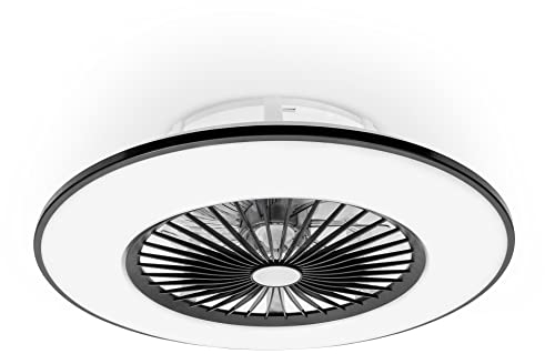Noaton Deckenventilator mit Beleuchtung 11056BR Vega, LED Dimmbar max 44 W, 3 Farbtemperaturen, Fernbedienung, Timer, Luftdurchsatz bis zu 61 m3/min, für Wohnzimmer Ø56cm Schwarz, mit Lautsprecher