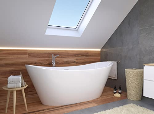 BADLAND Freistehende Badewanne Rossa 170x80 aus Acryl mit Klick-Klack Ablaufsystem, Modernes Design