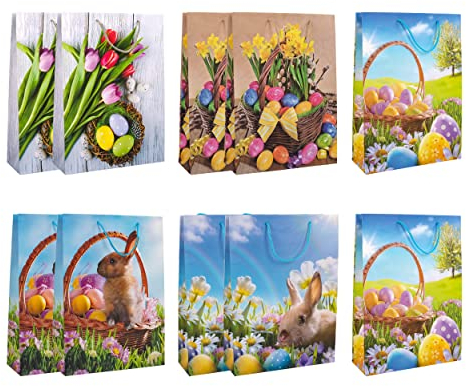 Idena 90112 - Geschenktüten Ostern, 10 Stück, 16 x 11 x 6 cm, matt, sortiert, Ostertüten, Geschenktaschen