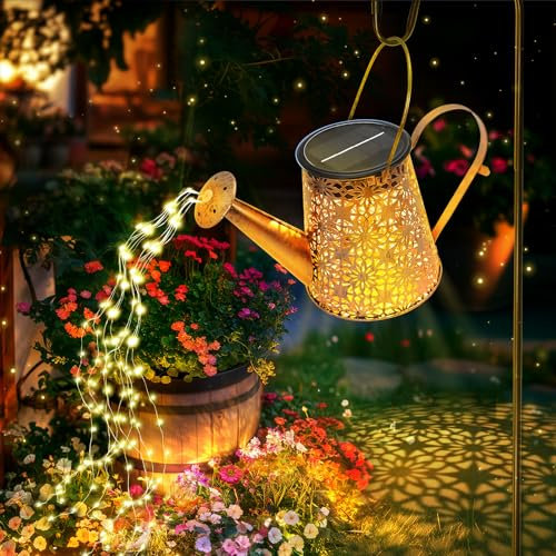 BOMFLORE Solar Watering Can Lights Outdoor for Women: Garden Light Waterproof for Yard Decorations-Fairy Hanging Lantern Powered for Patio Path-Twinkle Lamp Gifts for Mom Mothers Grandma Birthday
