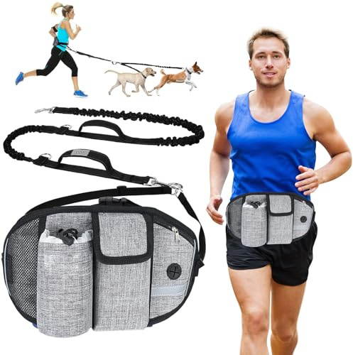 PETCUTE Handfria hundkoppel, elastiskt justerbart hundkoppel för löpning med reflekterande sömmar, säkerhetsträning hundbälte för jogging löpning promenader och bil, 165–250 cm