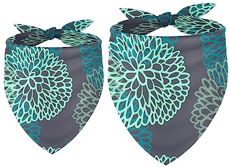 Hundehalstücher im 2er-Pack, dreieckiger Haustierschal, transparenter Chiffon-Stoff, Halstuch für kleine, mittelgroße und große Hunde und Katzen,Türkis Dahlie Blumen Vintage