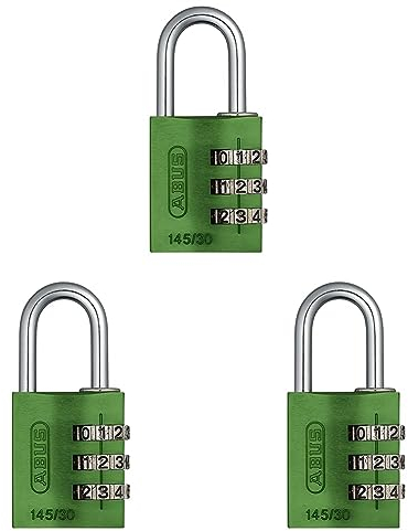 ABUS Zahlenschloss 145/30 Grün - Kofferschloss, Spindschloss u. v. m. - Aluminium-Vorhängeschloss - individuell einstellbarer Zahlencode - ABUS-Sicherheitslevel 3 (Packung mit 3)