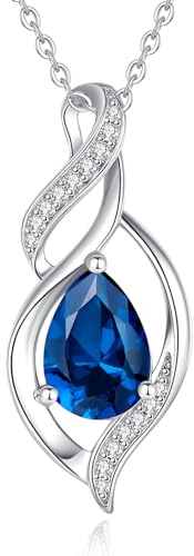 FANCIME Sterling Silver Teardrop Birthstone Pendant Necklace for Women | Created Gemstone, Infinity Love, Anniversary Christmas Valentines Day Birthday Jewellery Gift for Her Wife Mum, 16+2