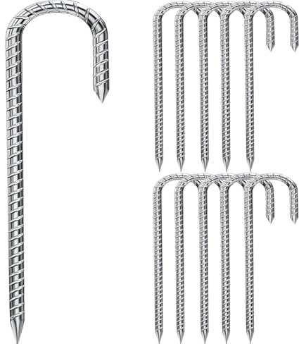 Fondlife Bodenanker,30cm Bodenpfähle,Verzinkter Stahl Bodenanker Trampolin,Bewehrungsstab Zeltheringe,Garten Pfähle,Camping Zelt Heringe. (Silber J, 14 Stück)