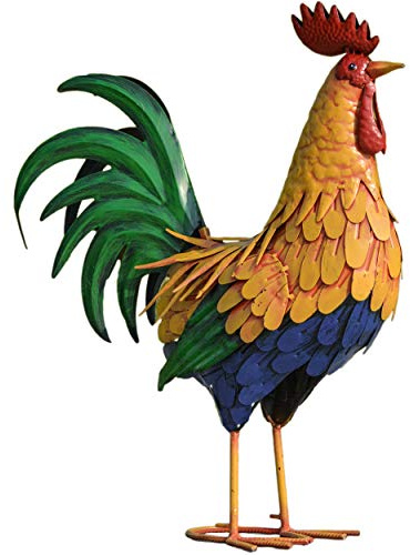 TERESA'S COLLECTIONS Rooster Garden Statues for Outdoor Decor,12.2'' Chicken Bird Sculpture Metal Yard Art Garden Decor for Outside,Yard Decorations Outdoor for Patio Porch Backyard Decor,Gift for Mom