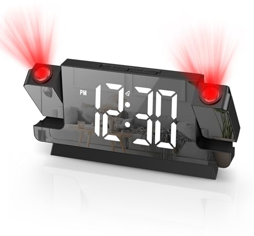 Ankilo Sveglia a proiezione, sveglia da comodino con proiezioni di ora e temperatura, proiettore girevole a 180°, ricarica USB, 12/24 ore, snooze, allarme forte proiettore orologio per camera da letto