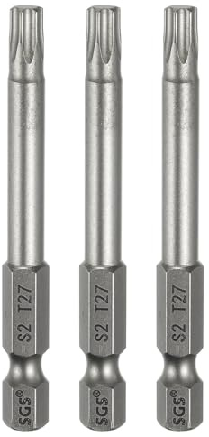 sourcing map 3pcs T27 Torx Testa Cacciavite Bit 1/4 Hex Shank 2.6 (65mm) Lungo Magnetico No Hole Tip Tamper Proof 6 Point Star Screw Driver Drill Bit S2 Acciaio Industriale Potenza Cacciaviti