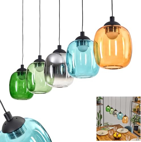 HOFSTEIN LED Hängeleuchte Lavel, dimmbare Hängelampe aus Metall/Glas in Schwarz/Grün/Rauch/Klar/Blau/Orange, Pendelleuchte im Retro/Vintage-Design, Memoryfunktion, 27 W, Esszimmer, Küche, Wohnzimmer