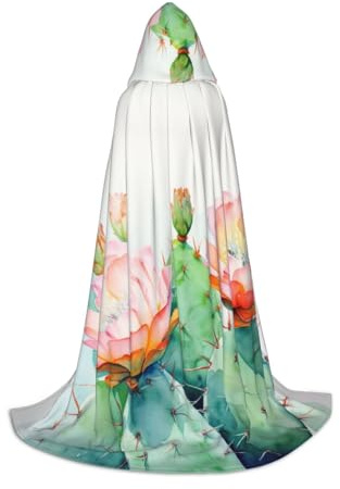 YKJJFVZ Watercolour Cactus Print Medieval And Renaissance Cloak With Hood,Wizard,Vampire And Halloween Costumes
