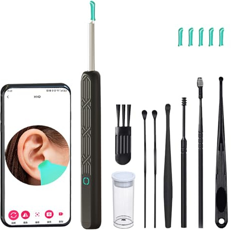 Öronvax borttagare otoskop, 1080P wifi öronrengöring kamera, 360° vidvinkel 6 lysdioder otoskop med ljus, öronrenare för vuxna, öronrengöringsanordning iPhone, iPad och Android-smartphones