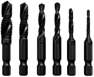 Lot de 6 Forets Taraudeur Métalliques M2 en Acier HSS avec Revêtement Anti-Rouille, Taille M3, M4, M5, M6, M8, M10, Tige Hexagonale 1/4 pour Perceuse Électrique et Taraudage
